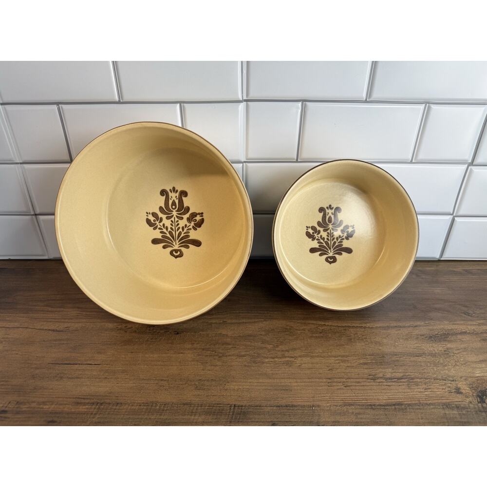 2 Vintage Pfaltzgraff Village Souffle Baker Dish 406 & 408 Ribbed Stoneware